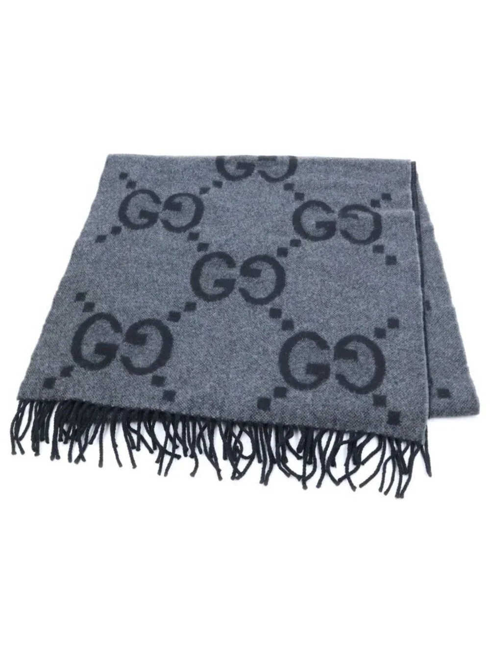 Gucci GG Jacquard Cashmere Fringe Scarf Gray